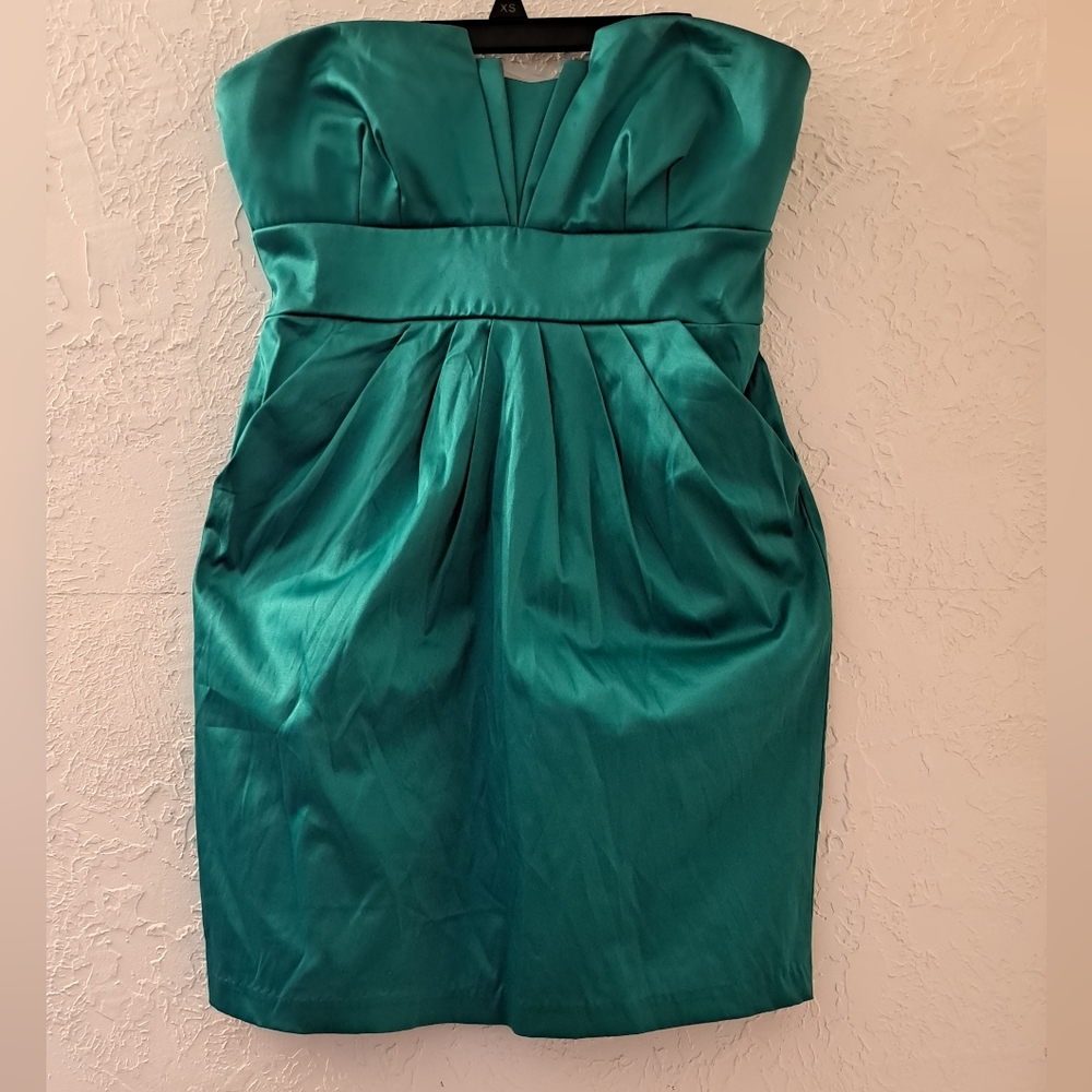 Teal SatinFormal Strapless Mini Party Dress